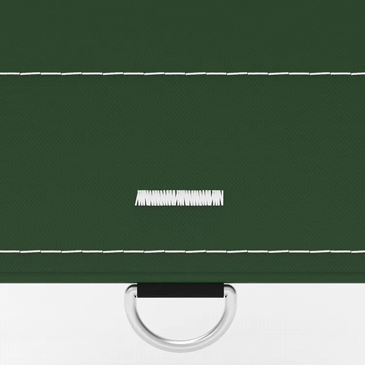 Green vinyl tarp with D-rings.