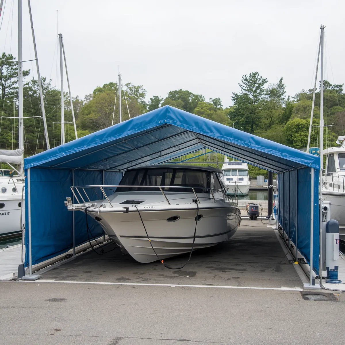 Small Boat Storage Under PVC Dock Cover-