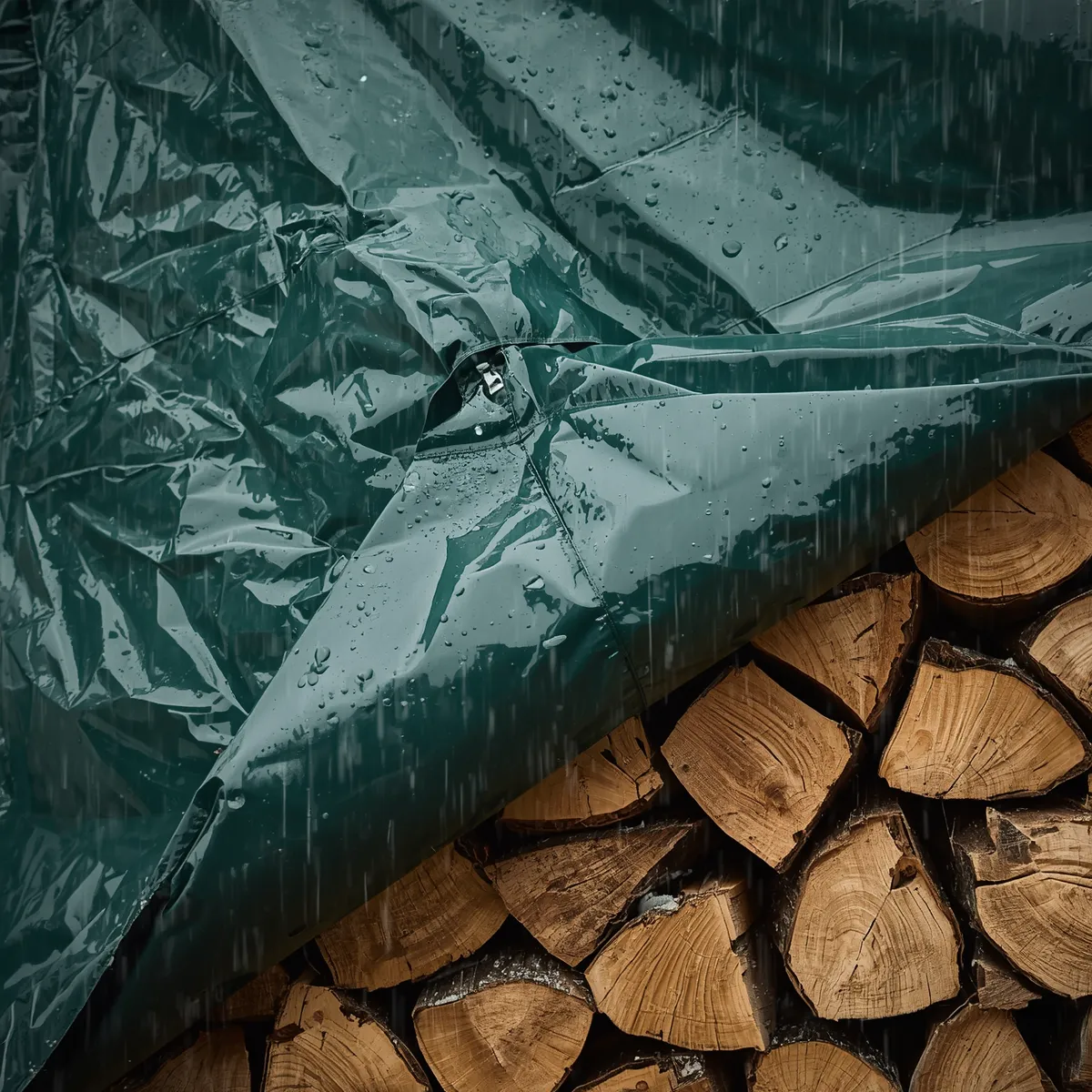 Tight-Fitted PVC Firewood Tarp in Rain-