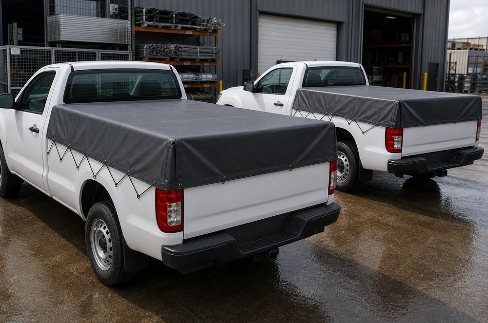 commercial pickup truck fleet using bed covers for tools and service cargo