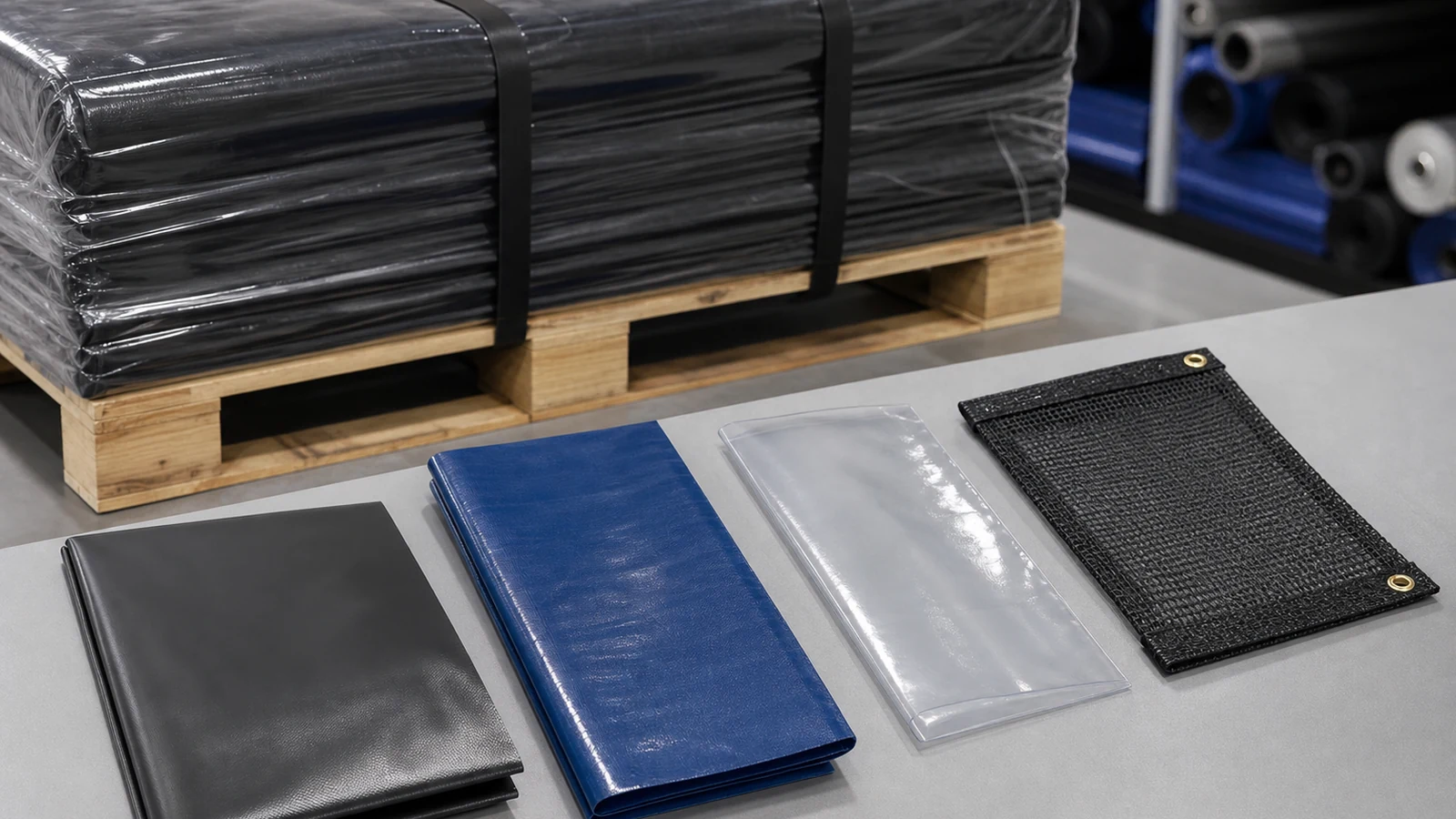pallet cover material comparison with PVC coated fabric and other cover samples