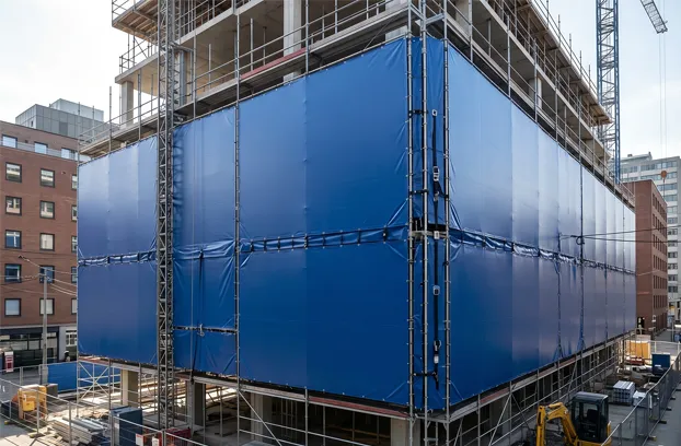 Construction Site Scaffolding Covered with PVC Tarps-