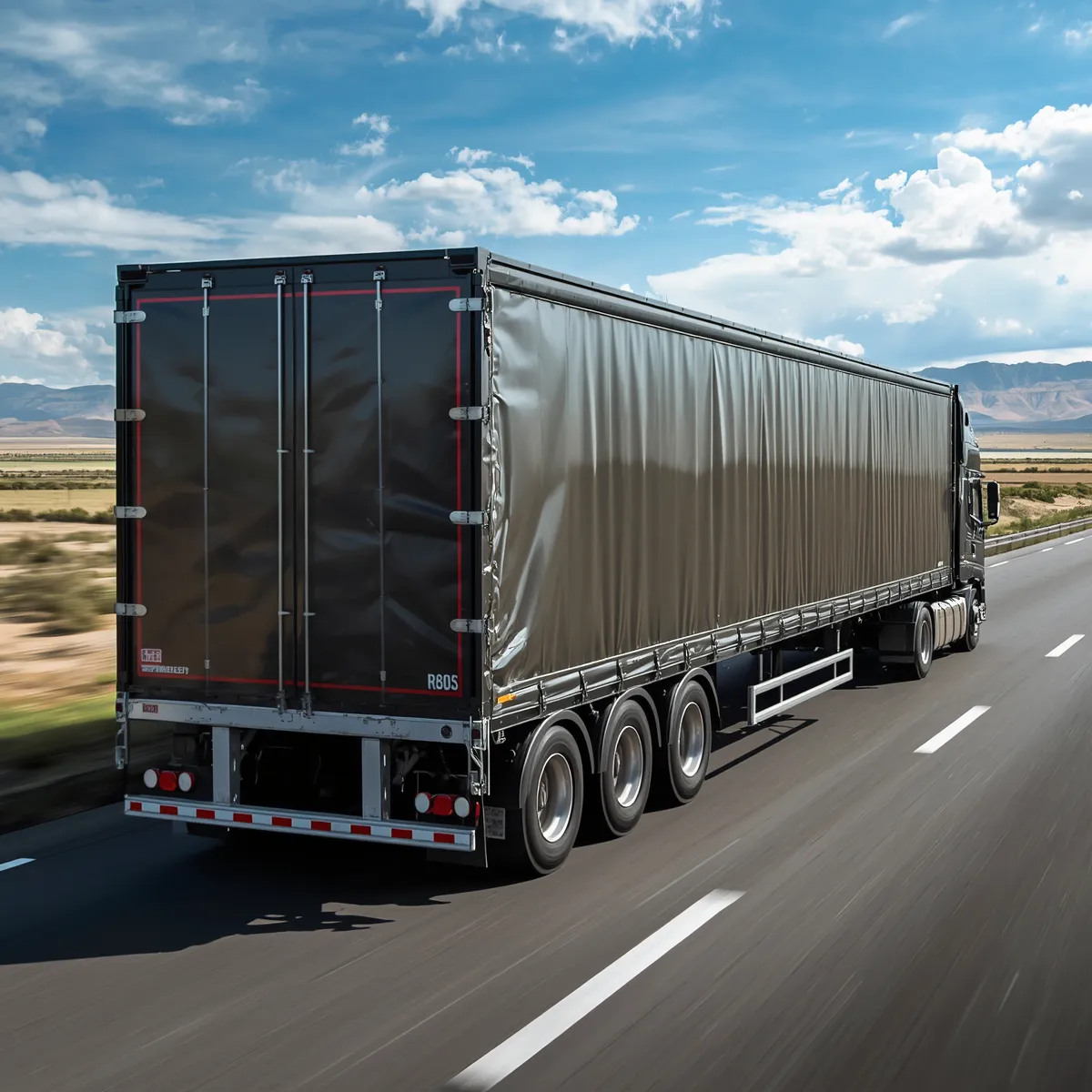 Flatbed Truck Transporting Cargo Under PVC Tarp-